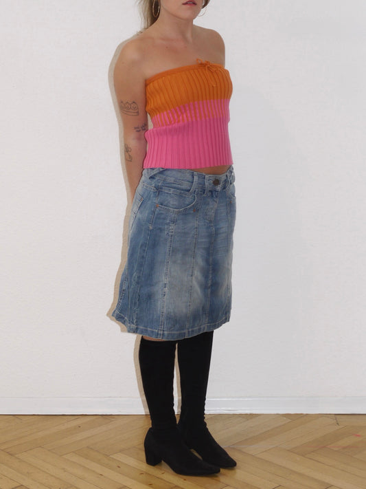 Lizzie is too hot top/skirt orange/pink