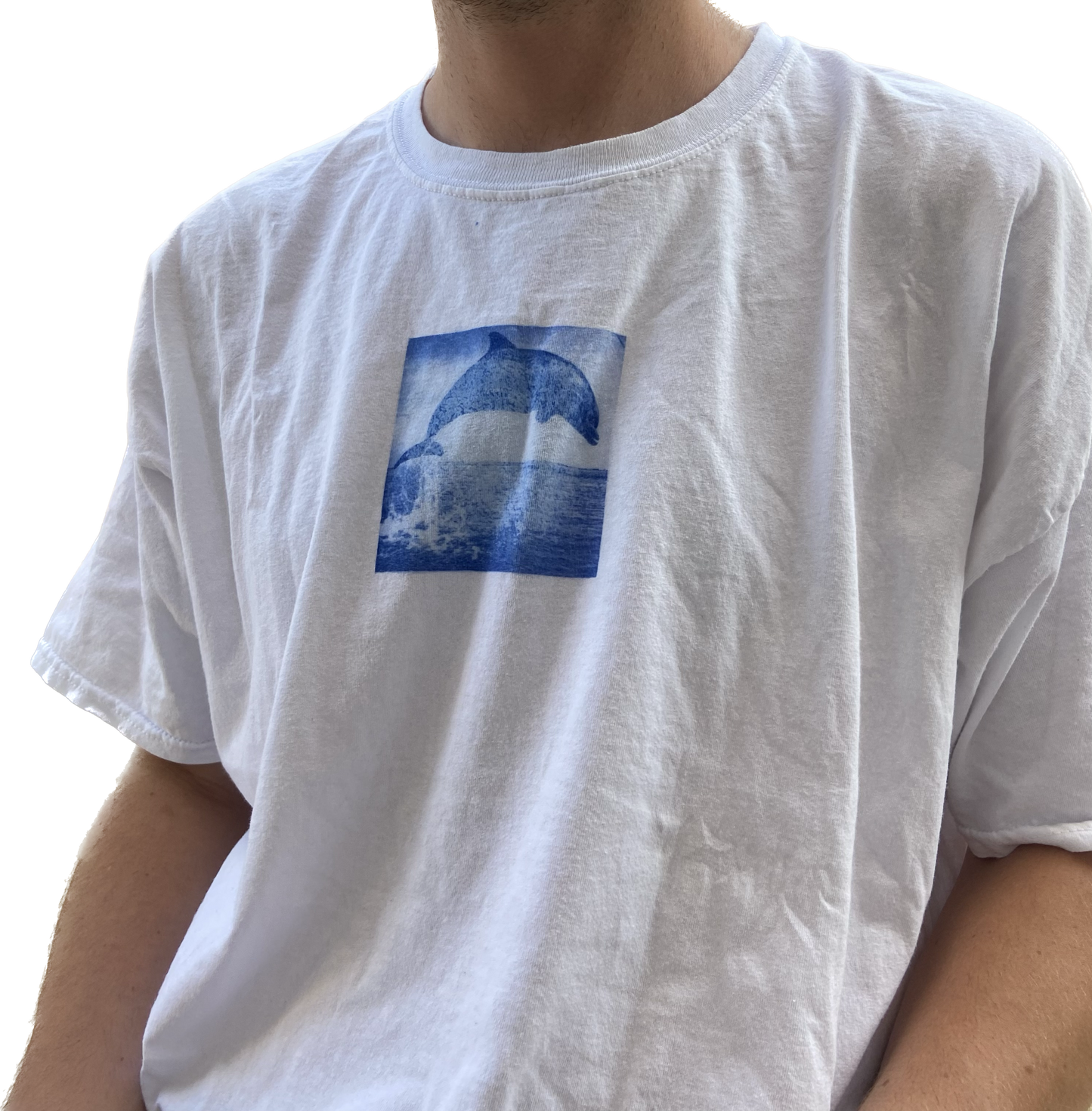 White T-Shirt Dolphin / Blue Print