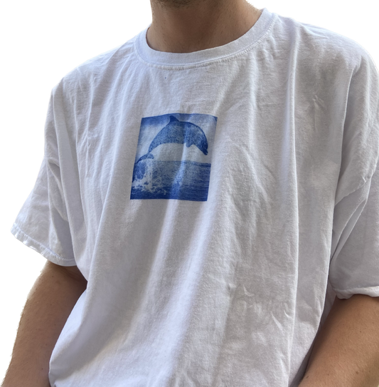 White T-Shirt Dolphin / Blue Print